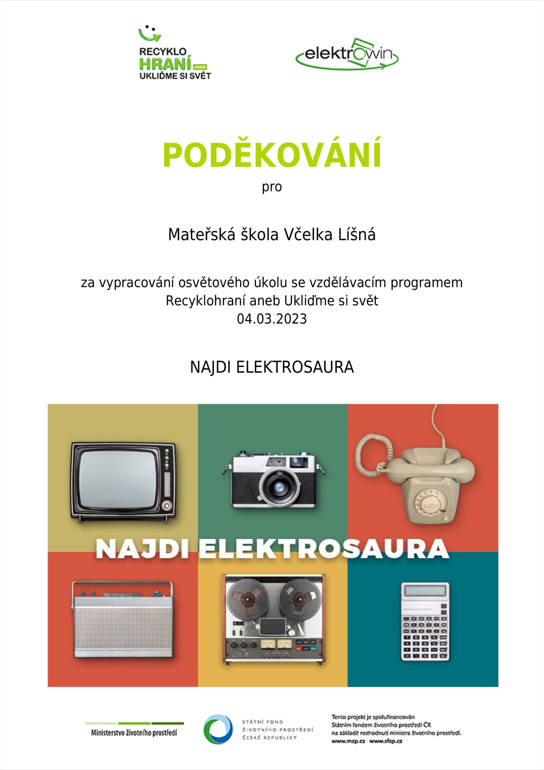 podekovani najdi elektrosaura